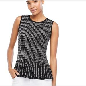 Ann Taylor Embroidered Peplum Knit Sleeveless Sweater Tank Top Black White XS